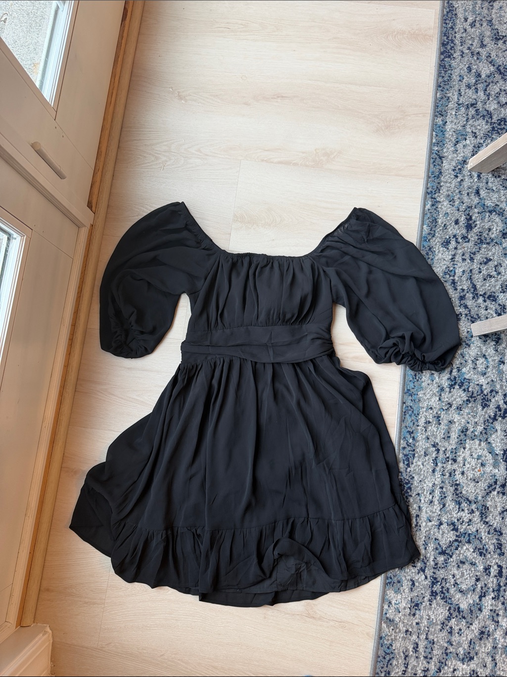Girls' Black Puff-Sleeve Dress - Classic A-Line